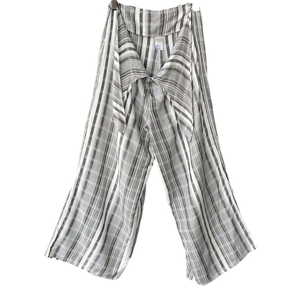 L Space Wide Leg Pants Grey Stripe Front Tie Closure Summer Coastal Beach Small - Picture 3 of 7